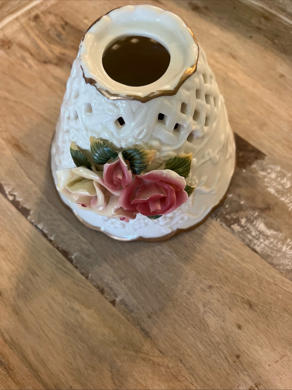 Source Unknown White Porcelain Floral Candle Lamp shade with Pink & Cream Roses